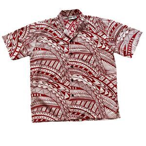 Makani Tribal Print Red/White Hawaiian Shirt Size Small